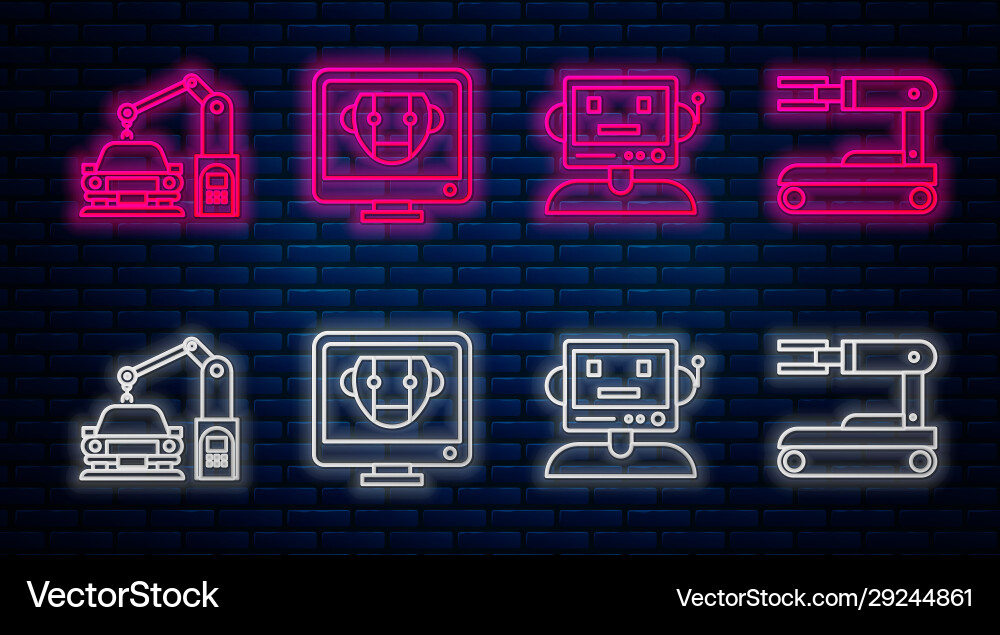 Set line bot robot industrial machine robotic Set line bot robot industrial machine robotic Vector Image