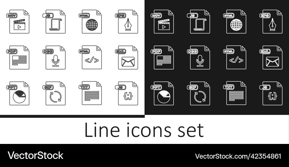 Set line js file document eml html ogg pdf Vector Image