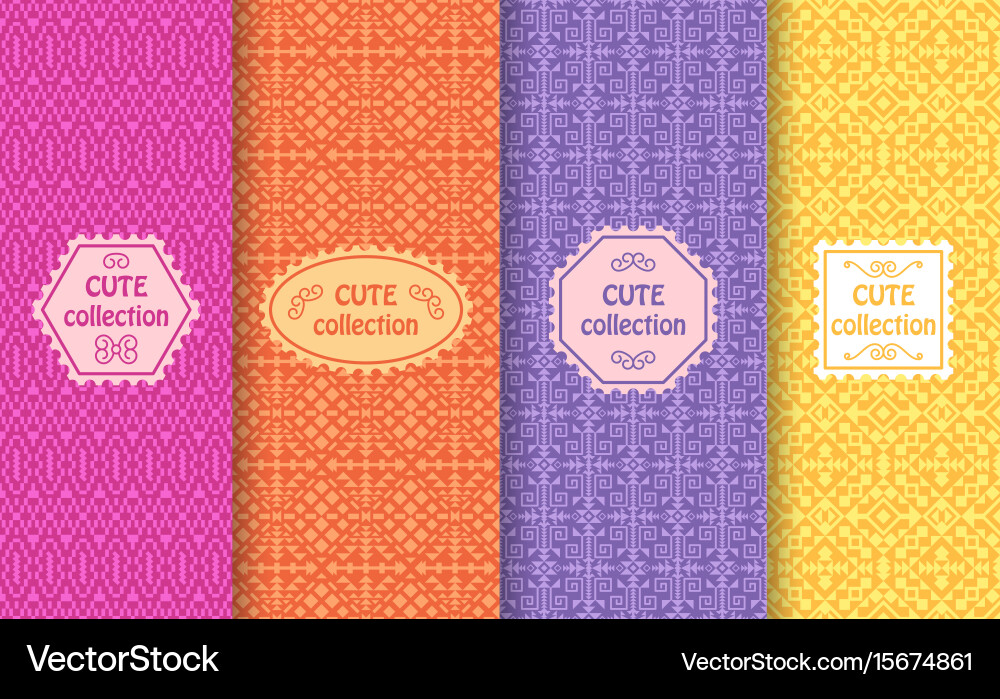 Set of cute bright seamless patterns with frames Vector Image