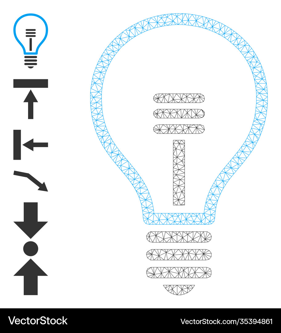 Web mesh lamp bulb icon with simple pictograms Web mesh lamp bulb icon with simple pictograms vector image