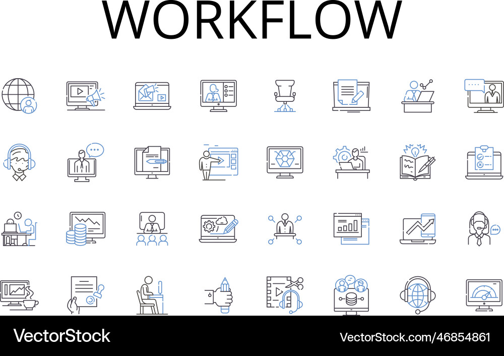 Workflow line icons collection business process vector image