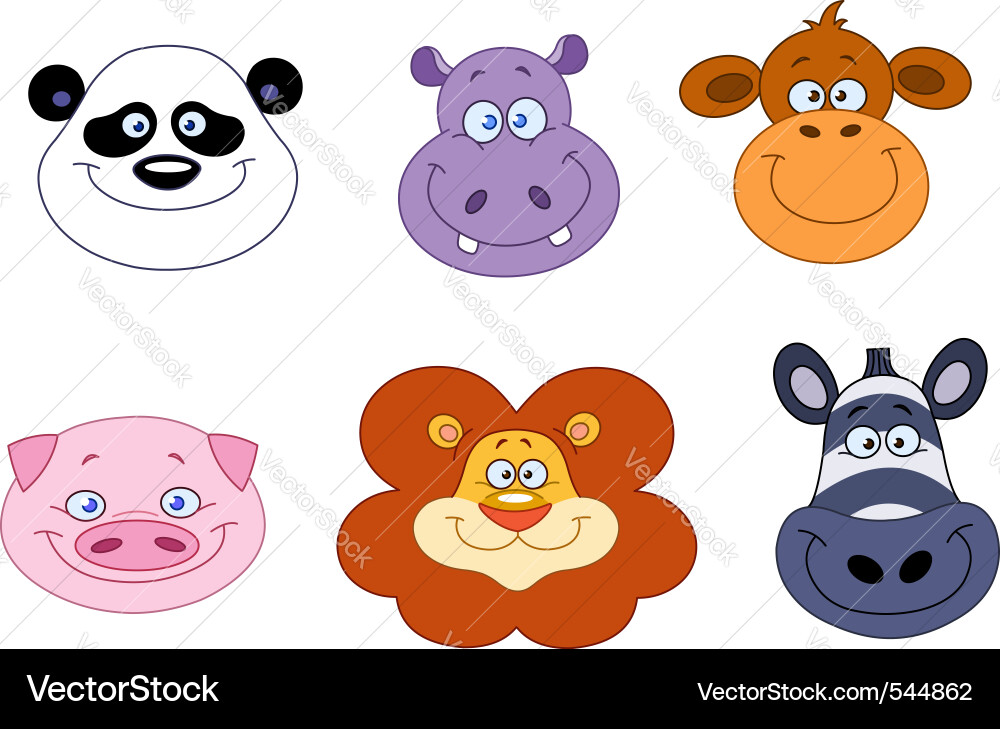 Cartoon Animal Heads Collection Vector Image
