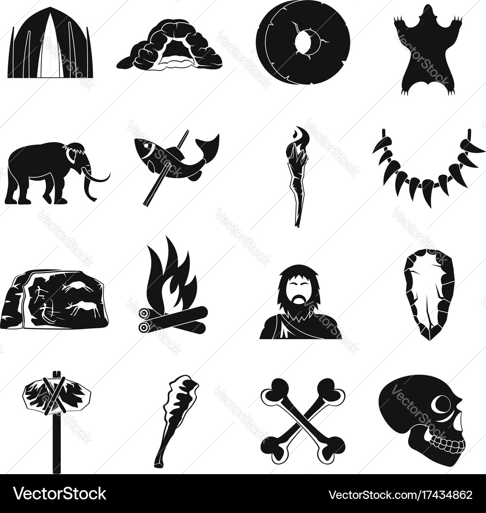 Caveman icons set simple style vector image