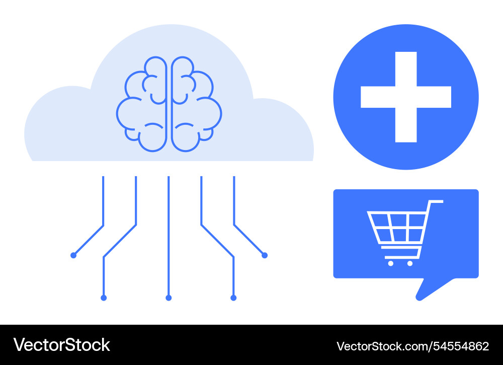 Cloud computing with ai brain and icons Vector Image