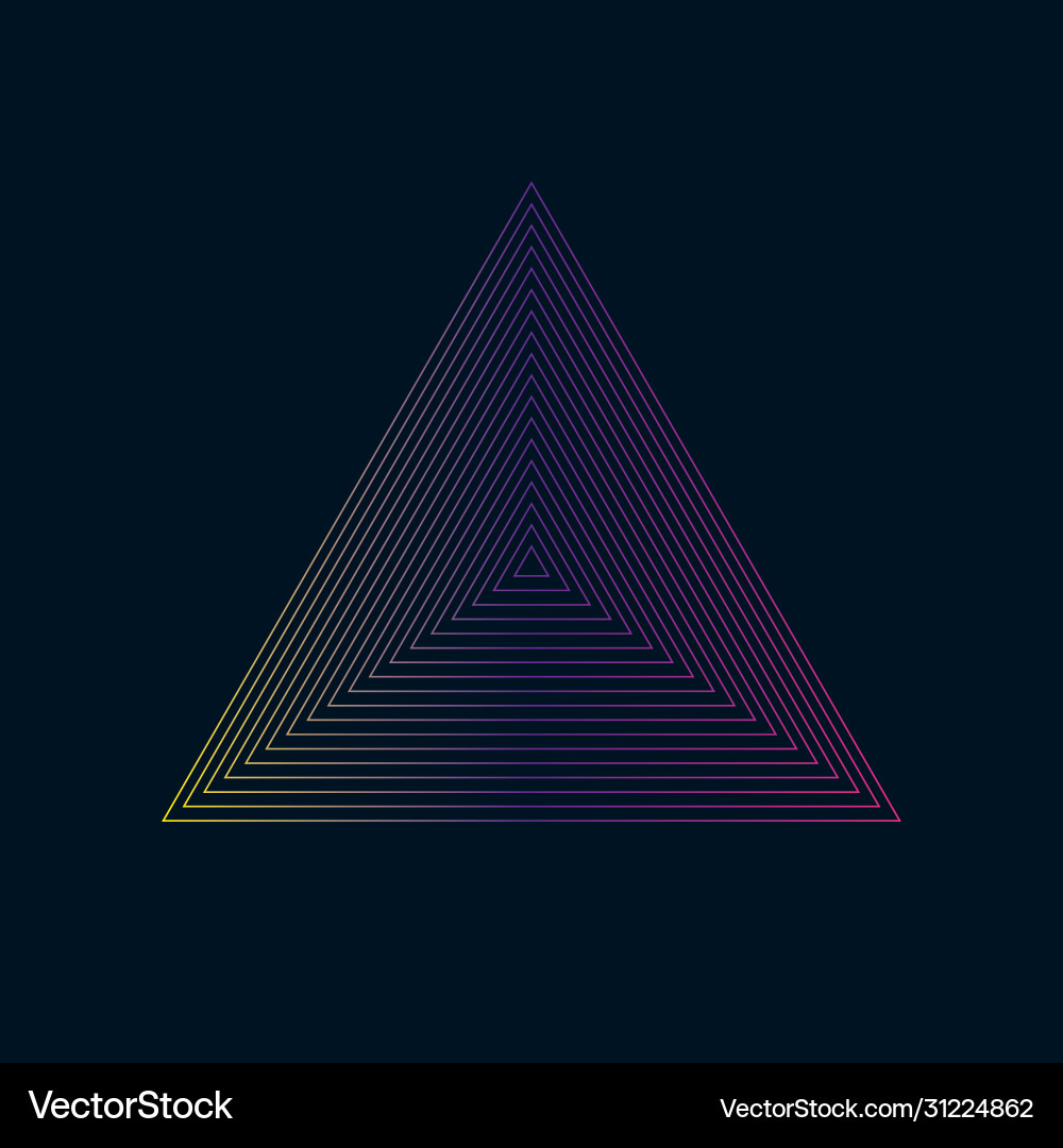 Concentric contour triangles colorful on black Vector Image