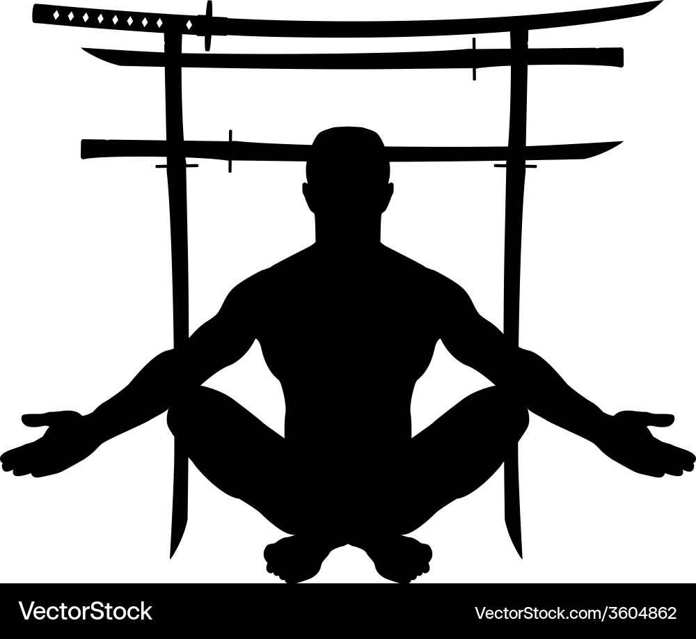 Man and torii gate with swords vector image