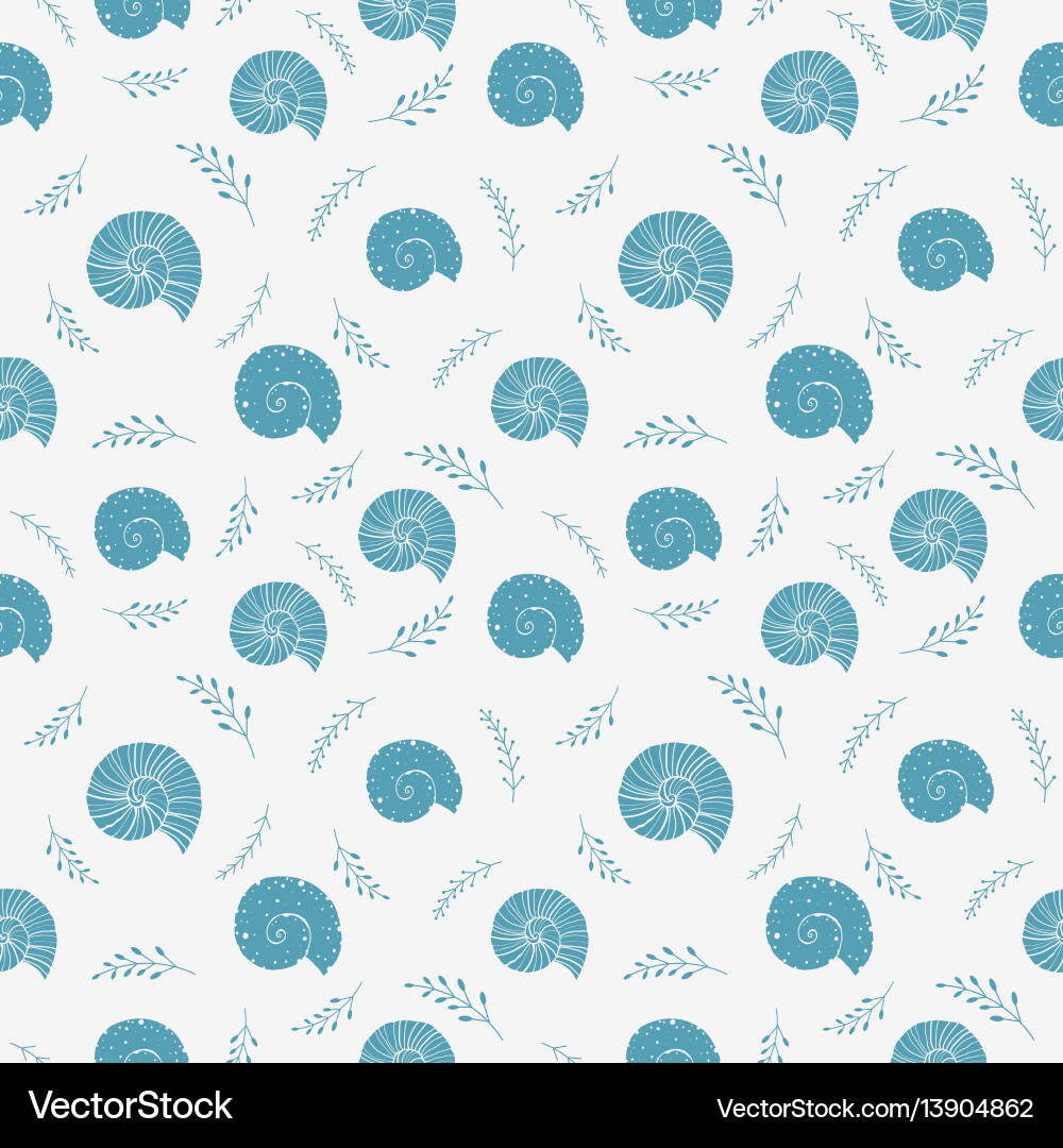 Seamless background with sea shells in sketch vector image