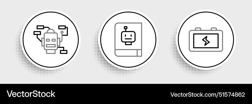 Set line battery robot and user manual icon Set line battery robot and user manual icon vector image