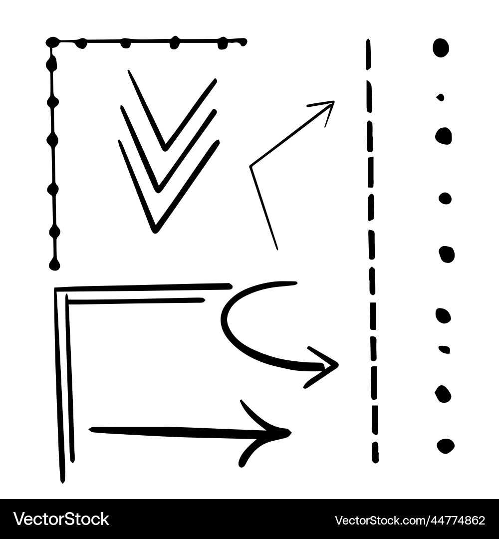 Set lines arrows marks in doodle style isolated Set lines arrows marks in doodle style isolated vector image
