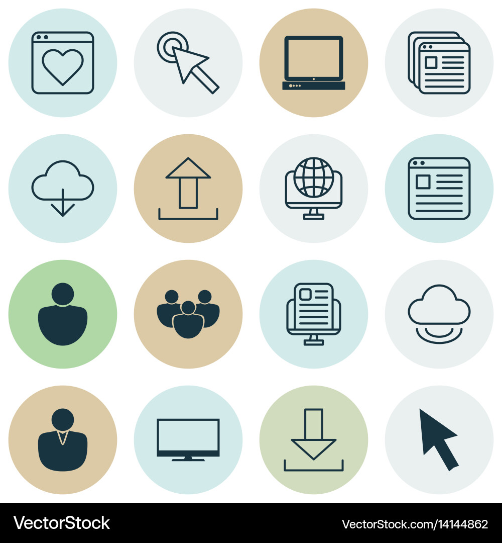 Set of 16 internet icons includes computer vector image