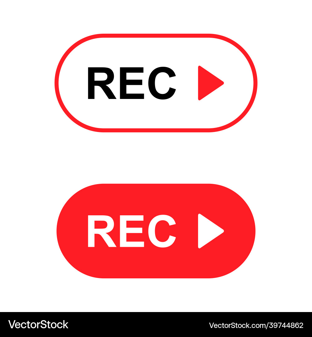 Set of recording sign button red app panel rec Set of recording sign button red app panel rec vector image