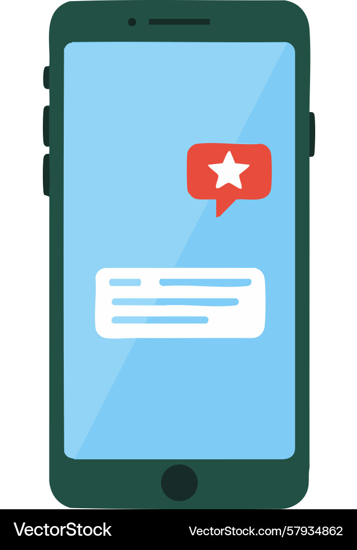 Smartphone with notification message and star Smartphone with notification message and star Vector Image