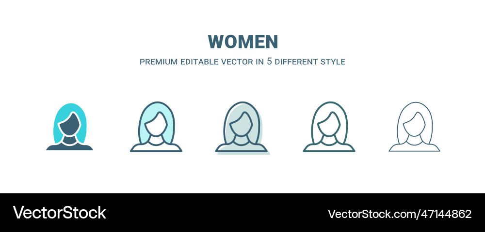 Women icon in 5 different style outline filled Vector Image