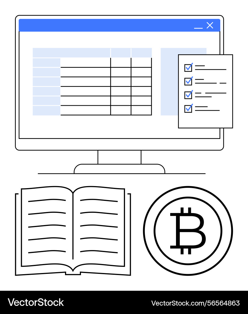Computer screen with spreadsheet checklist open Computer screen with spreadsheet checklist open vector image