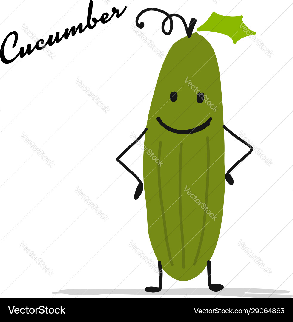 Funny smiling cucumber character for your design Funny smiling cucumber character for your design vector image