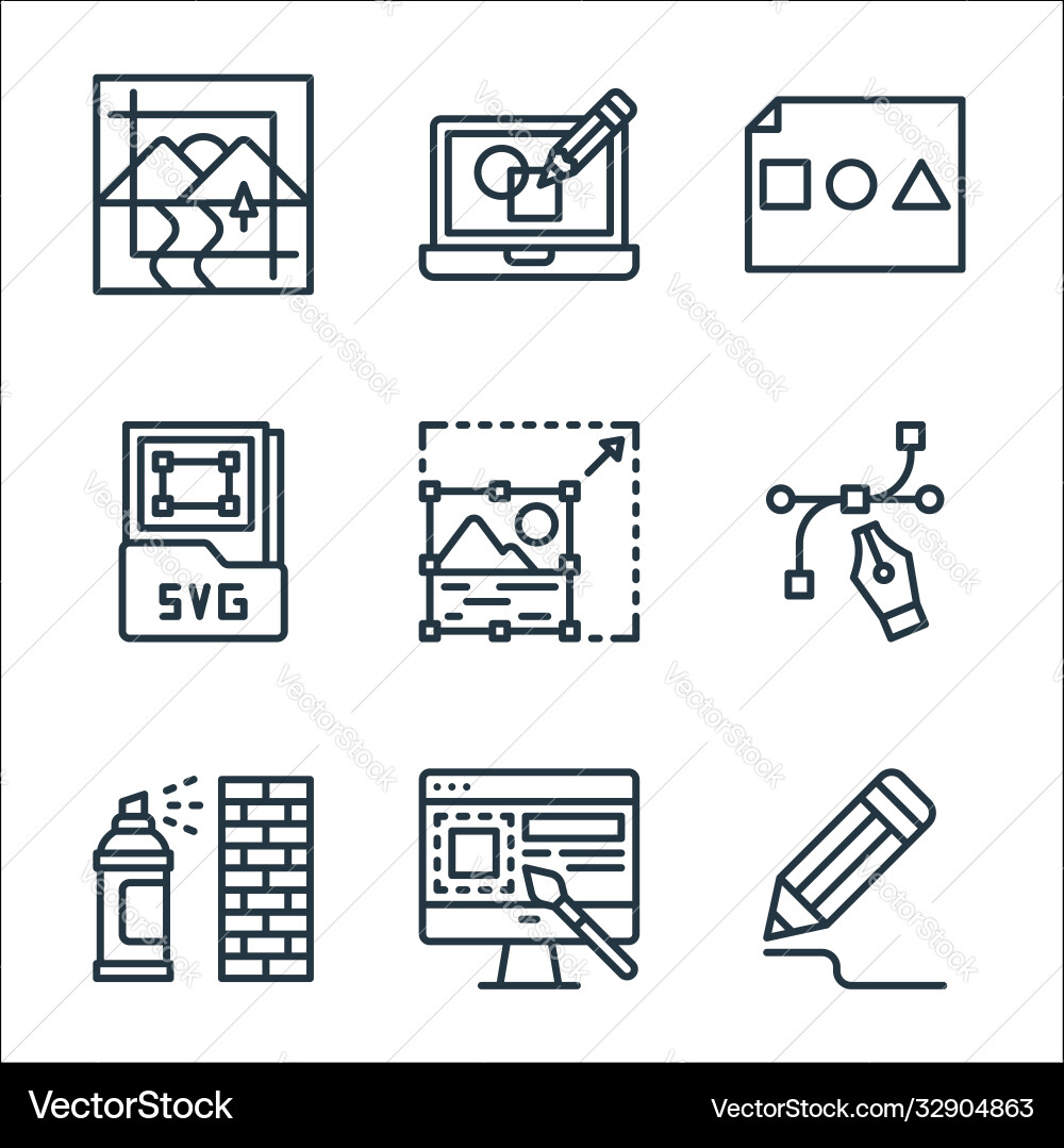 Graphic design line icons linear set quality vector image