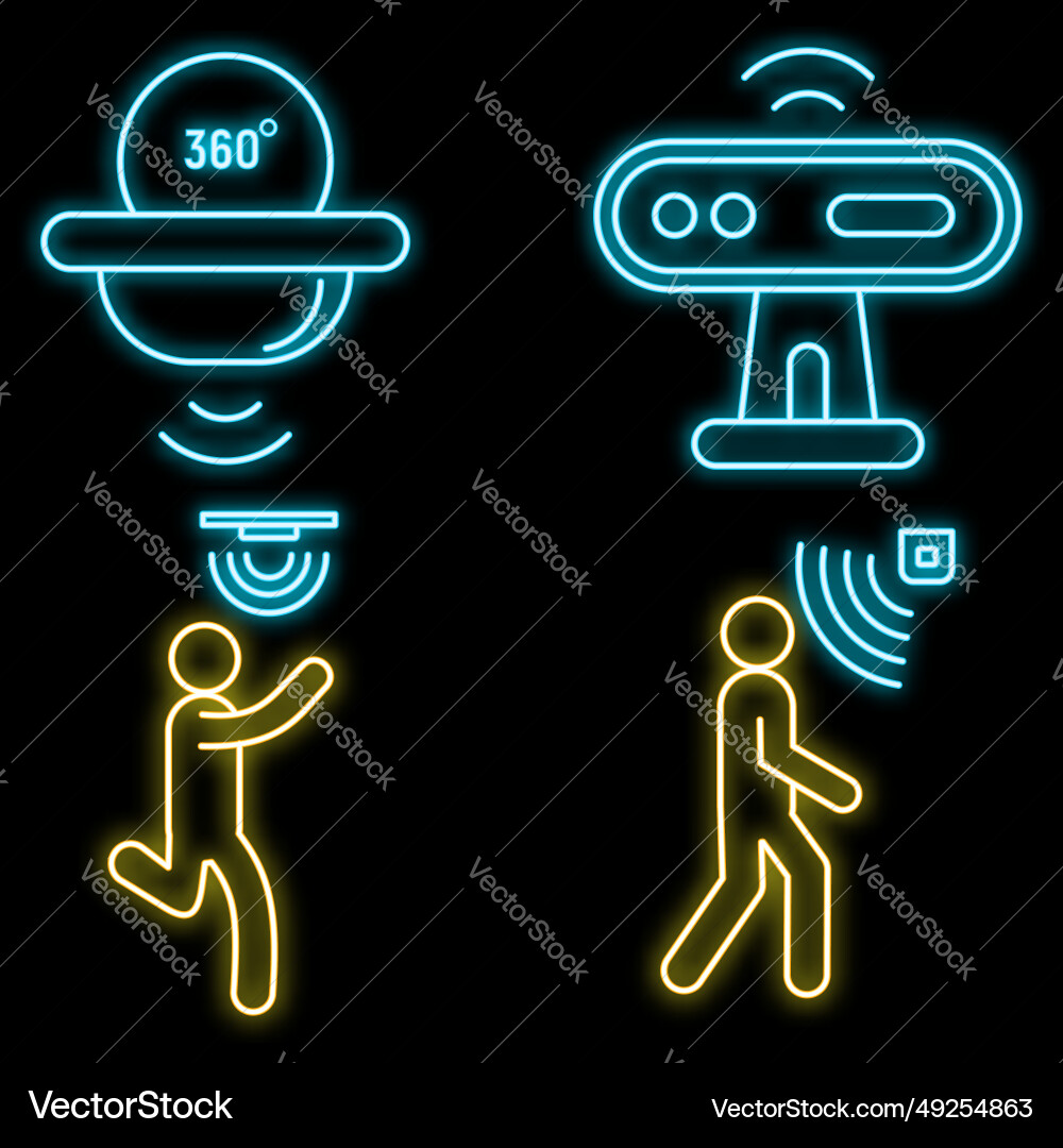 Motion sensor detector icons set neon Motion sensor detector icons set neon vector image