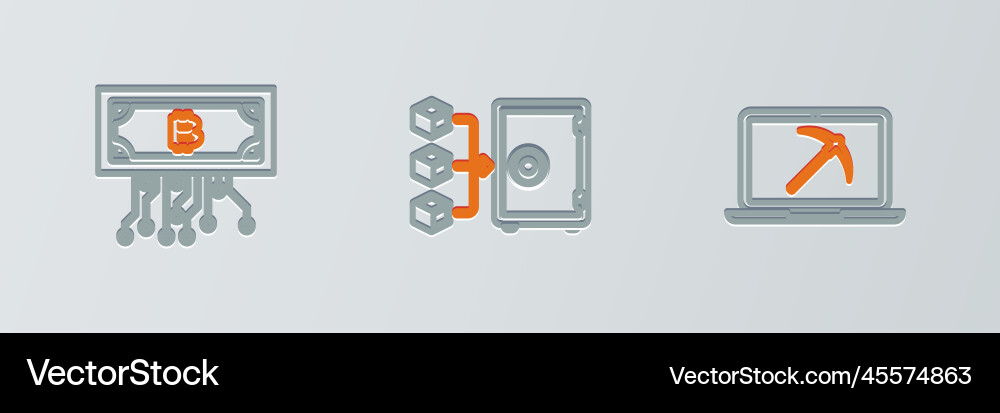 Set line mining with laptop and pickaxe Set line mining with laptop and pickaxe vector image