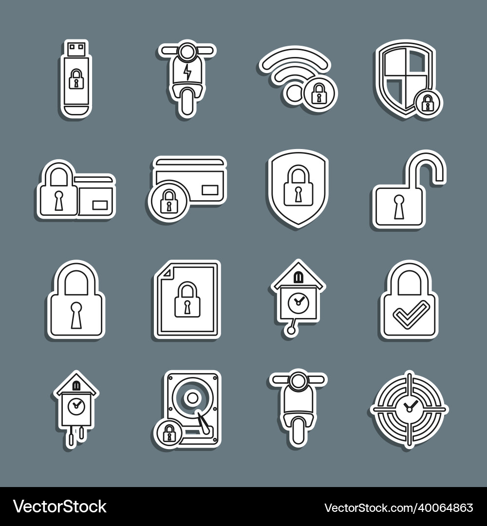 Set line time management lock and check mark Vector Image