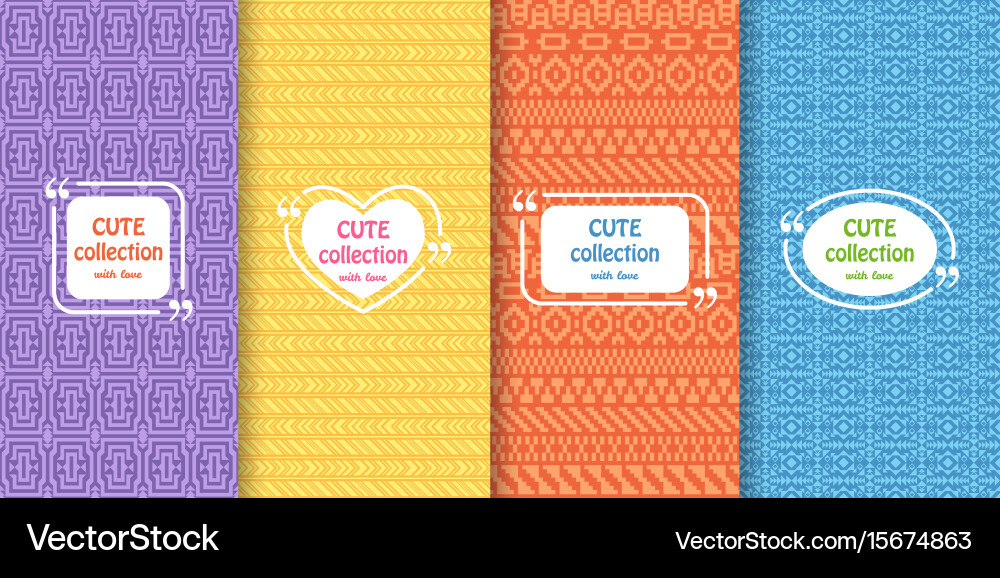 Set of cute bright seamless patterns with frames Vector Image