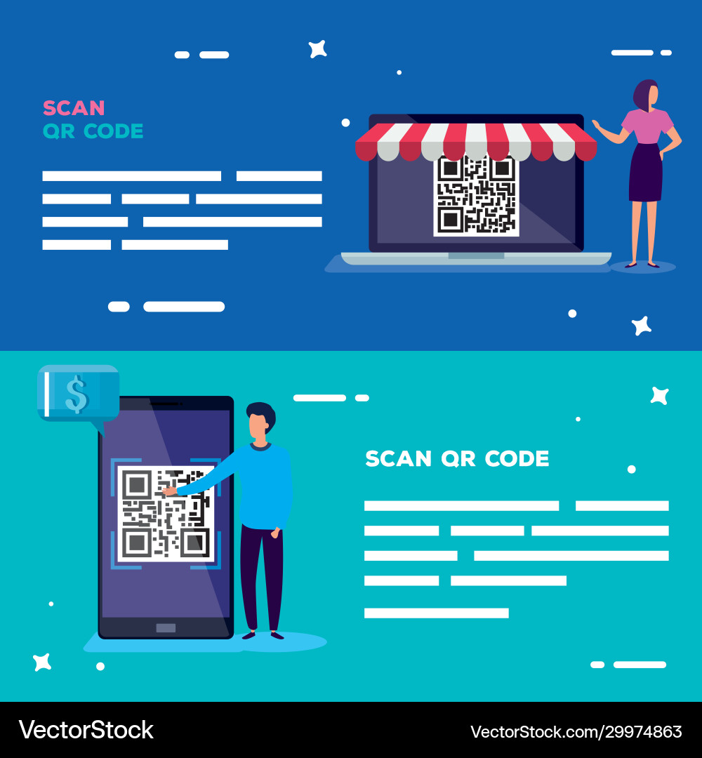 Set poster scan code qr with icons Vector Image