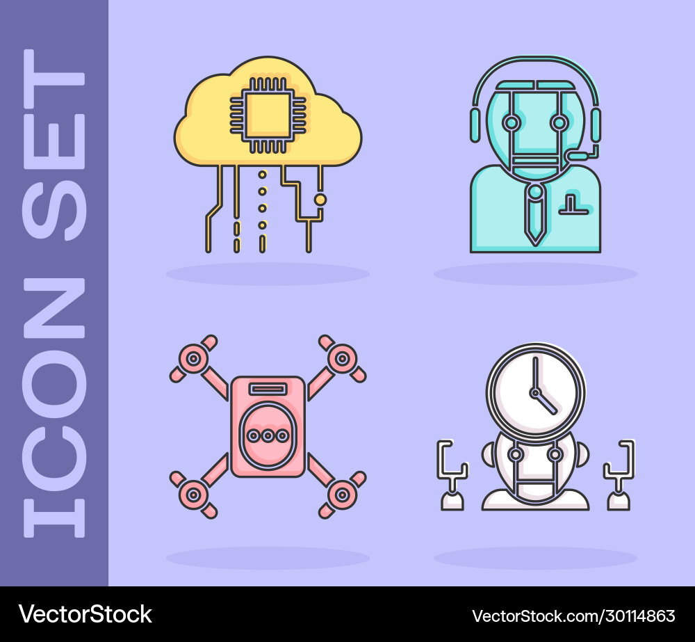 Set robot and digital time manager internet Set robot and digital time manager internet Vector Image