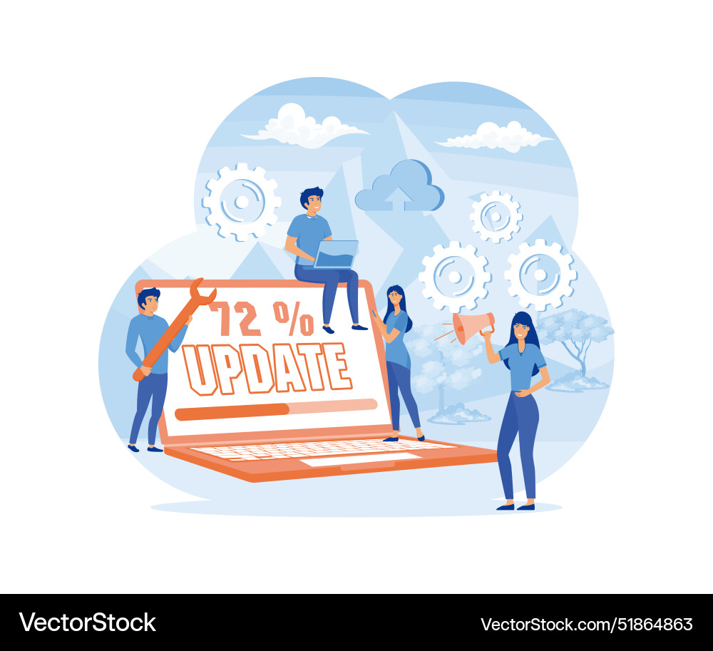 System updates with people updating operation System updates with people updating operation vector image