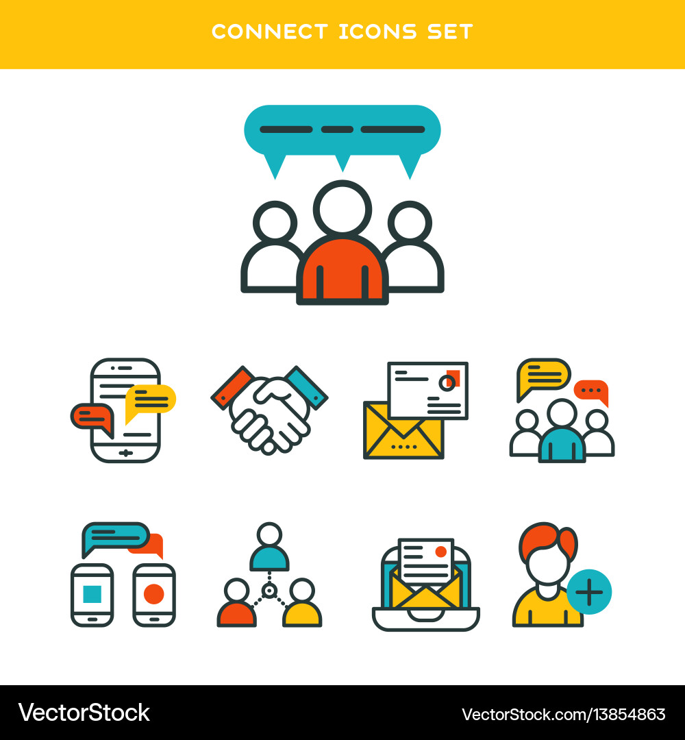 Thin lines connection icons outline set of big Thin lines connection icons outline set of big vector image