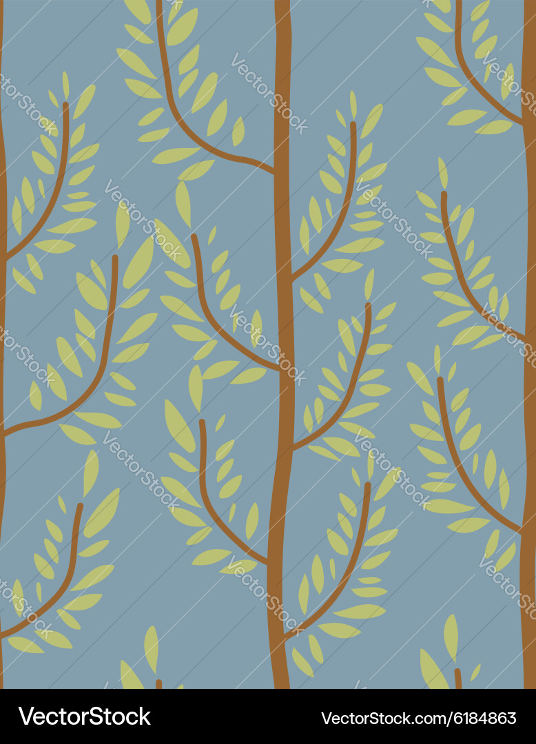 Trees seamless pattern trunk and leaf texture vector image