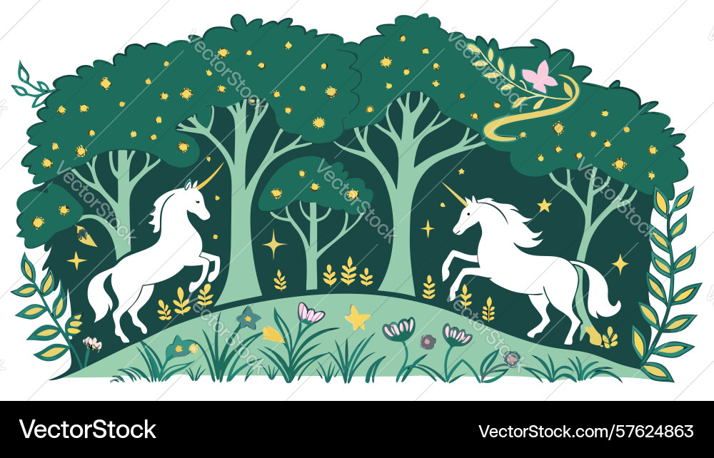 Whimsical forest with unicorns design generative Vector Image