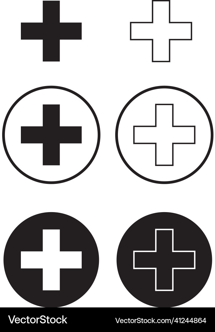 Add plus icon on white background addition math Add plus icon on white background addition math Vector Image