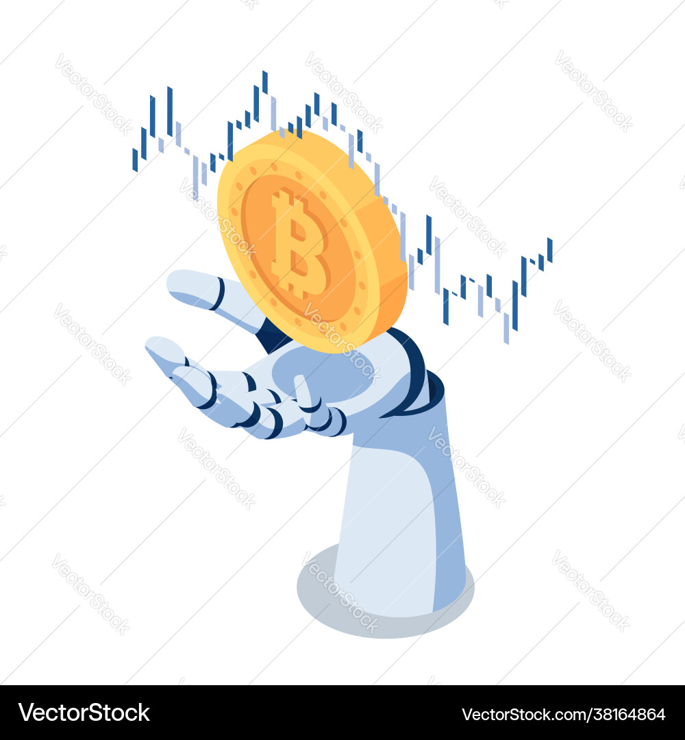 AI Robot with Bitcoin Vector Image