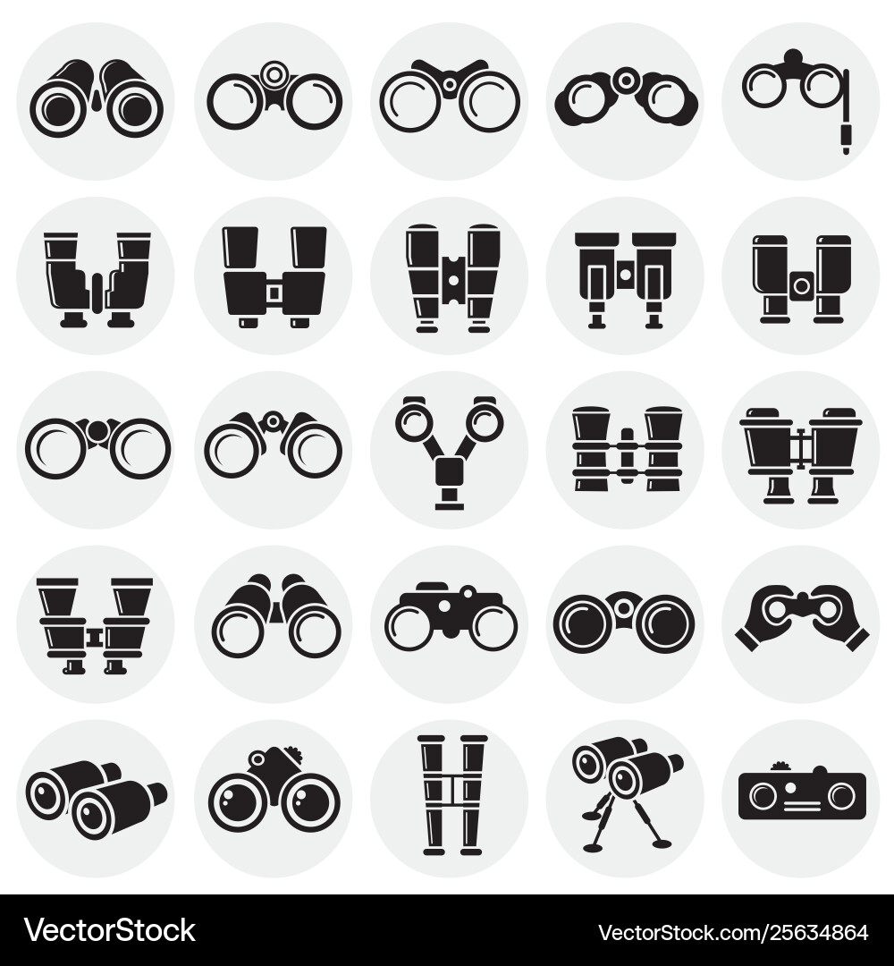 Binocular icons set on circles background Vector Image