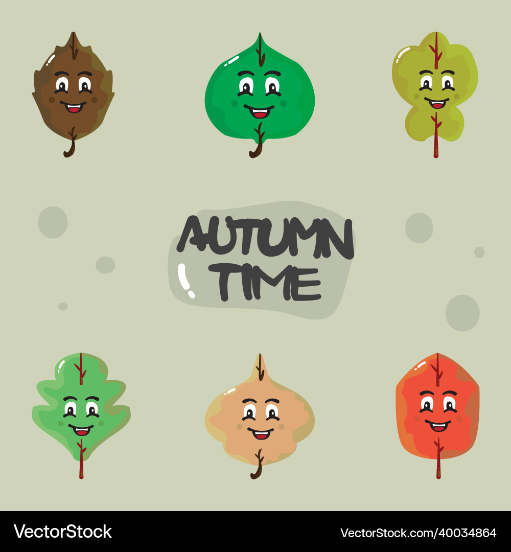 Bundle of various leaves with smiling expressions Bundle of various leaves with smiling expressions Vector Image