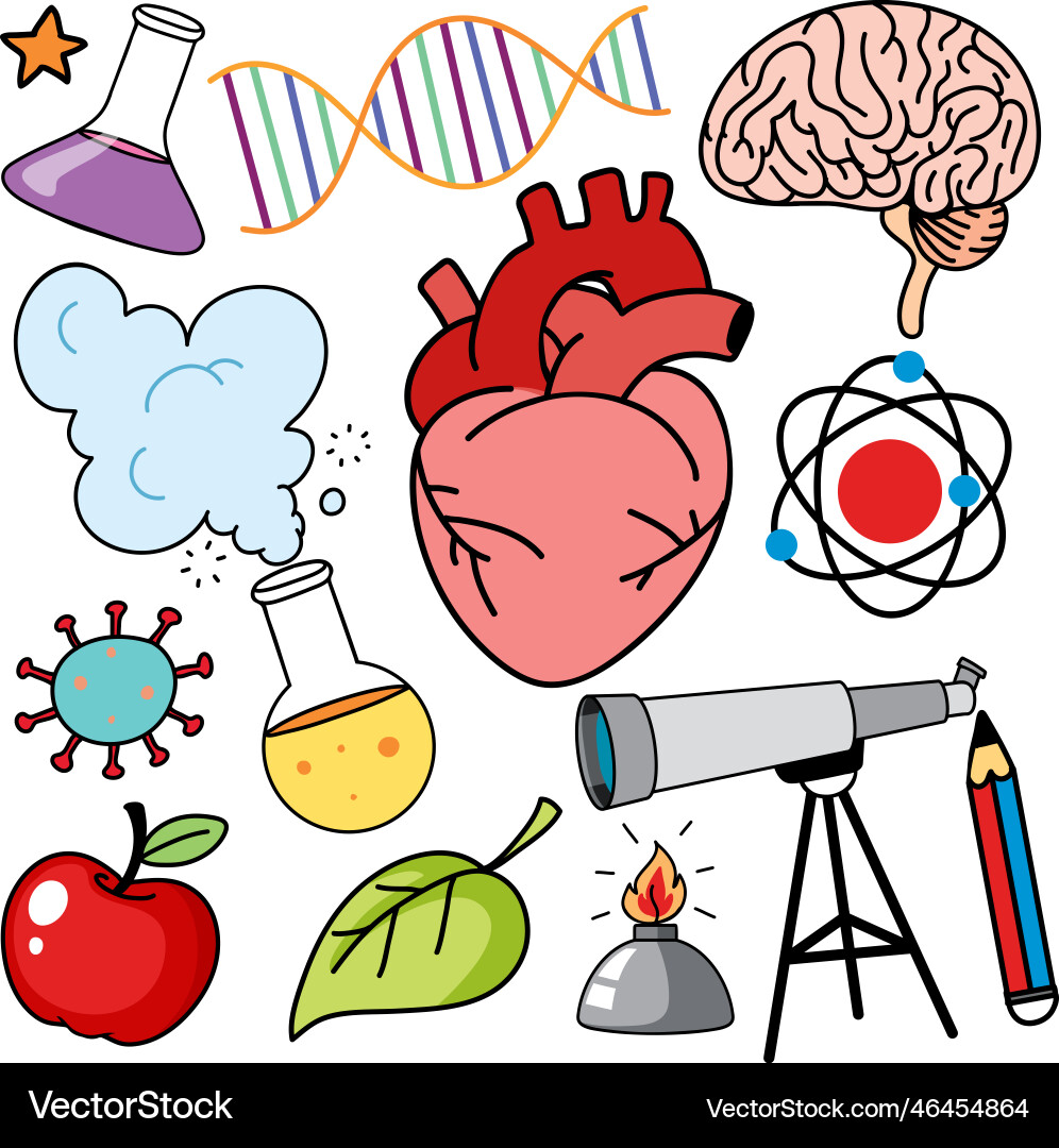 Colorful science objects and icons set vector image