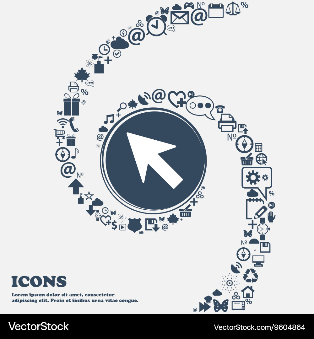 Cursor arrow icon sign in the center around vector image