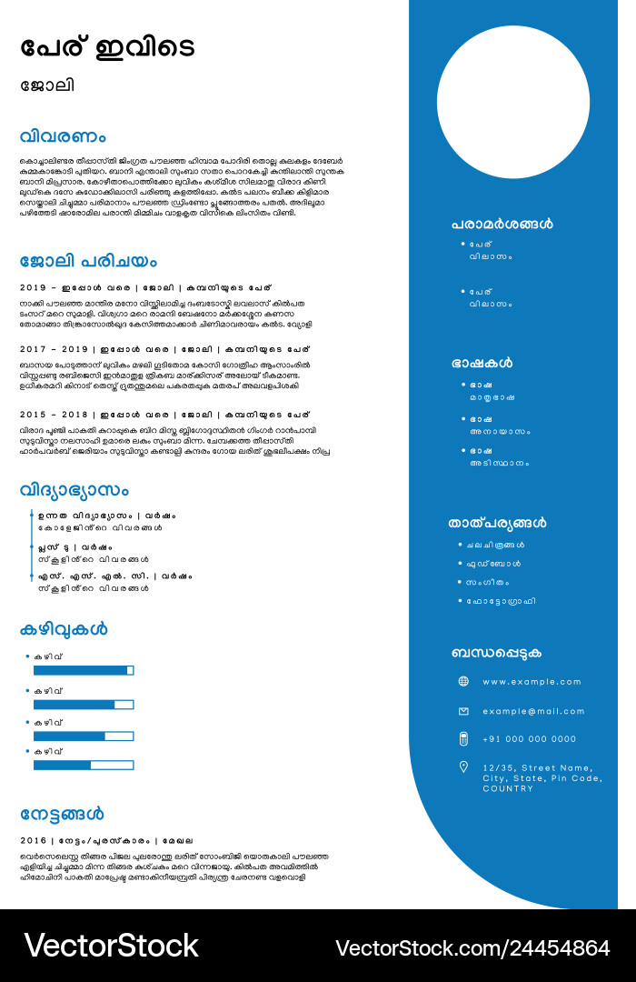 Malayalam resume or cv template Vector Image