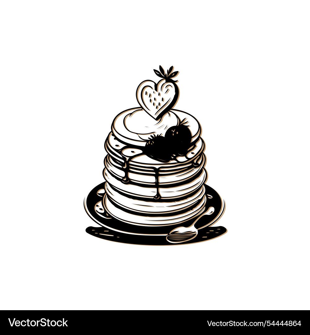 Pancake stack with syrup and strawberry concept Vector Image