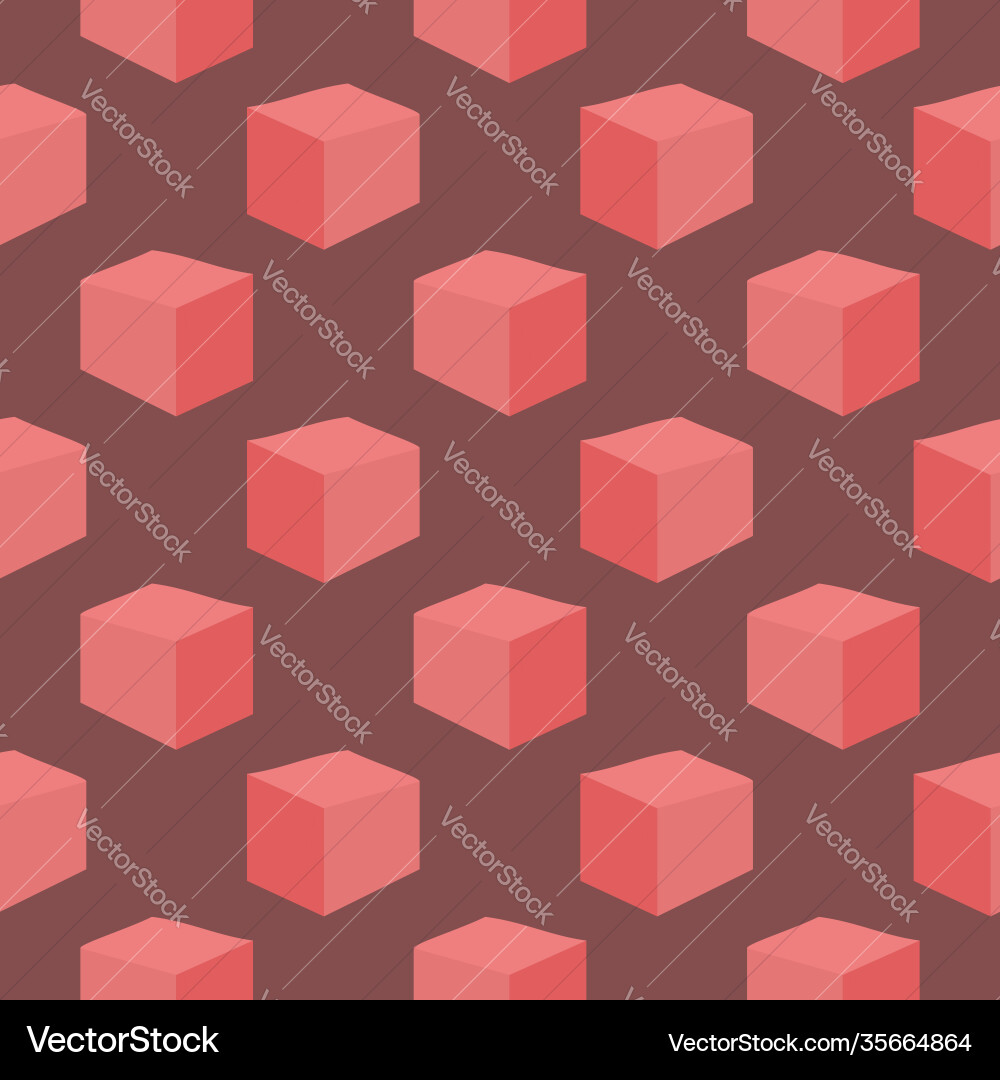 Red cubesseamless pattern on brown background vector image