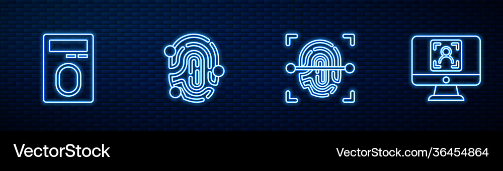Set line fingerprint with lock and face Set line fingerprint with lock and face vector image