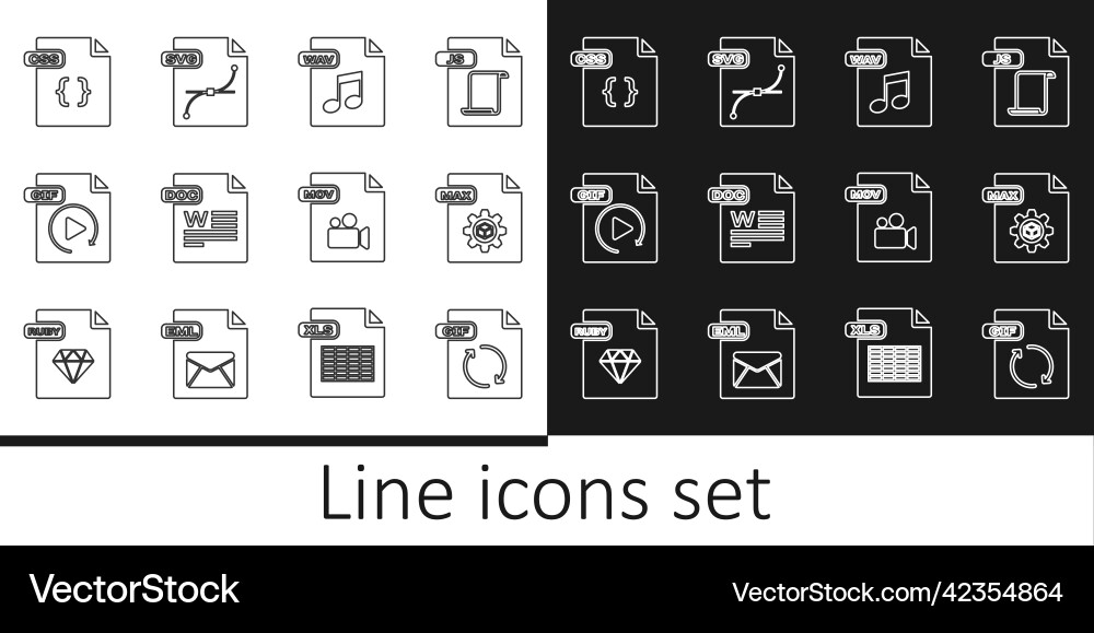 Set line gif file document max wav doc css Set line gif file document max wav doc css vector image
