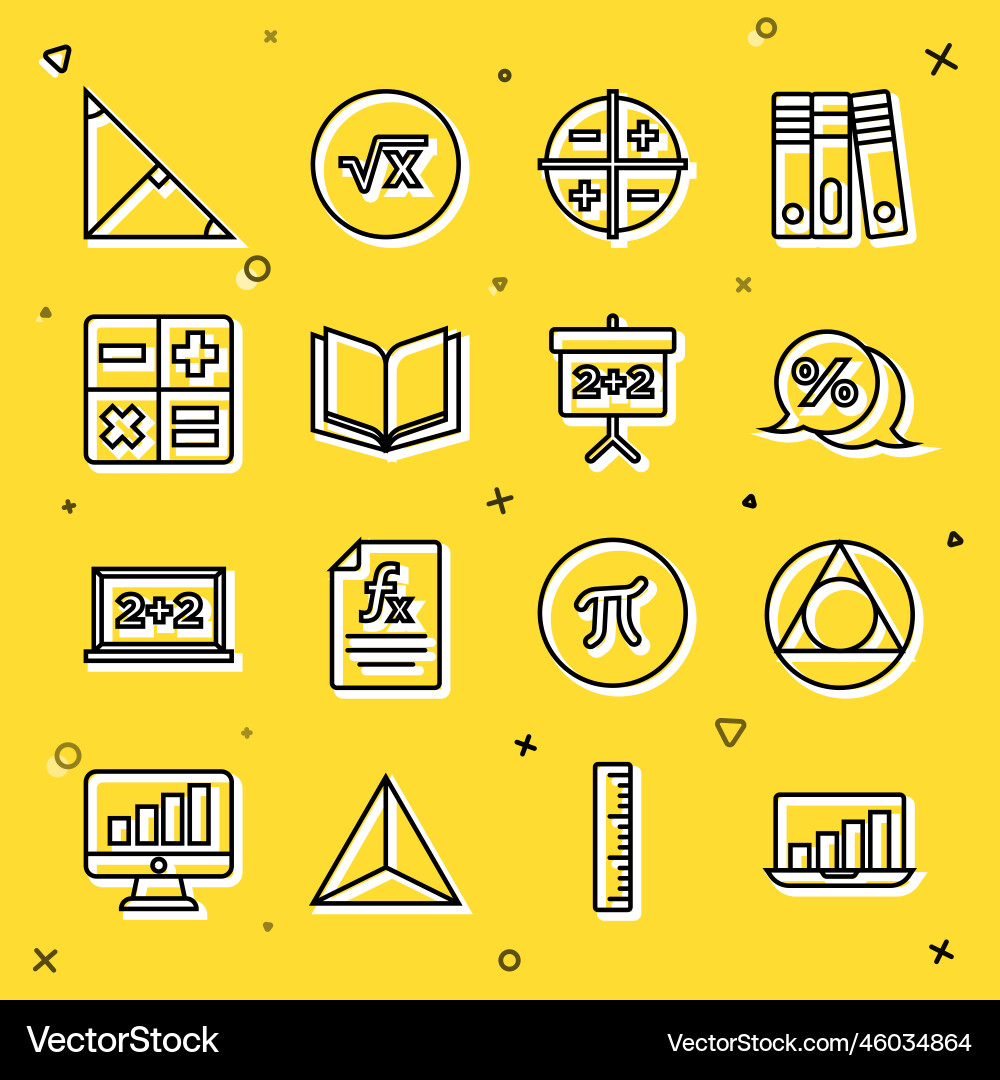 Set line laptop with graph chart triangle math Set line laptop with graph chart triangle math vector image