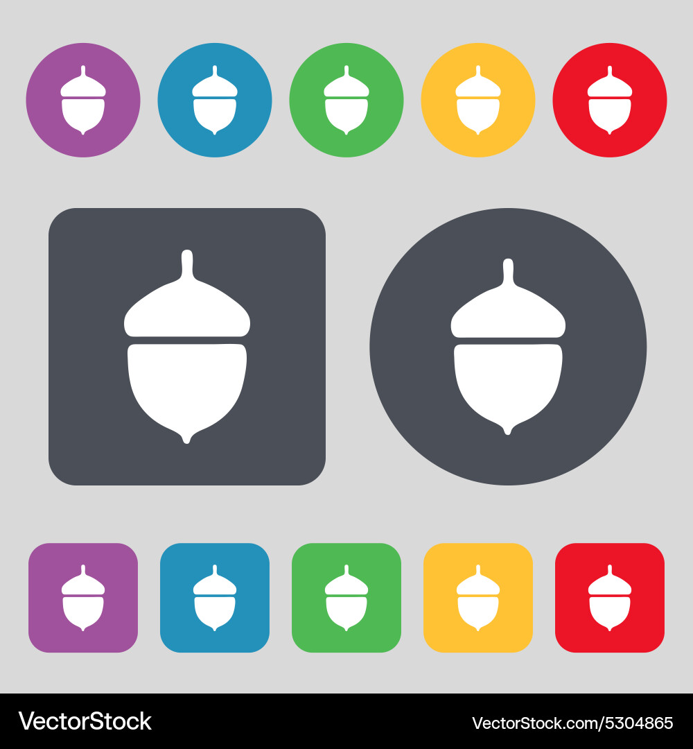 Acorn icon sign a set of 12 colored buttons flat Vector Image