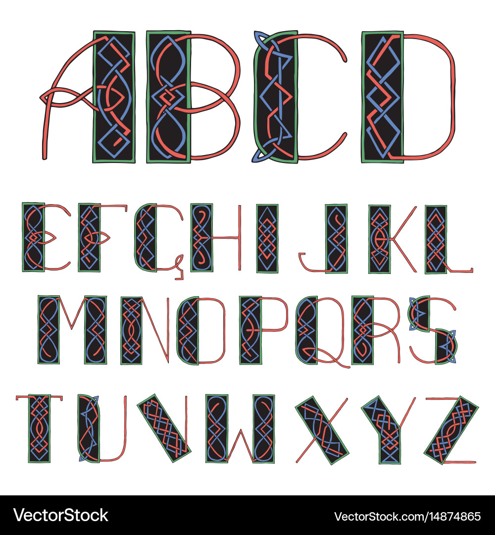 Beautiful celtic font with patterns vector image