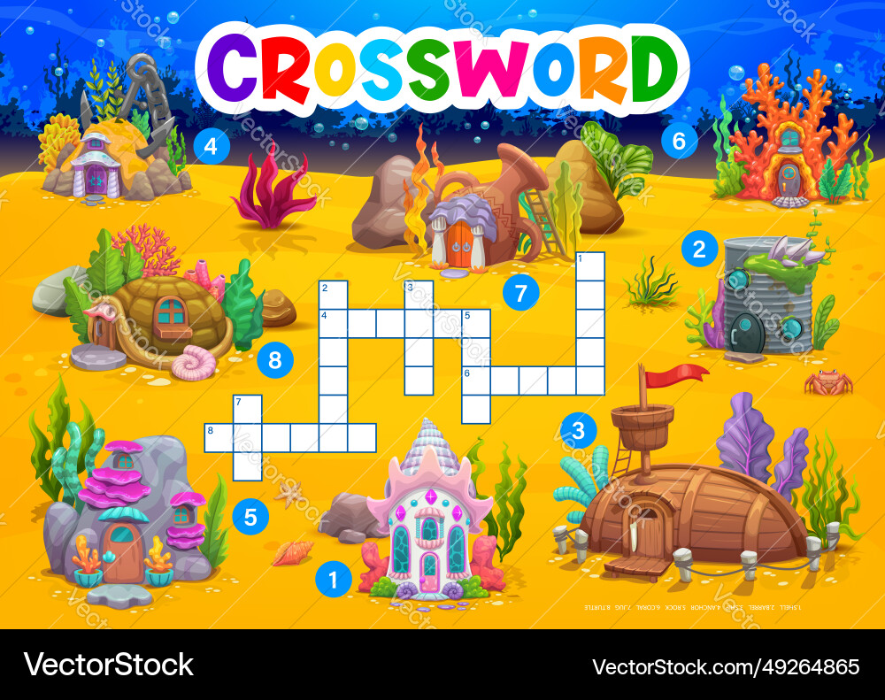 Cartoon Unterwasser Kreuzworträtsel Spiel Arbeitsblatt Cartoon Unterwasser Kreuzworträtsel Spiel Arbeitsblatt vektorbild