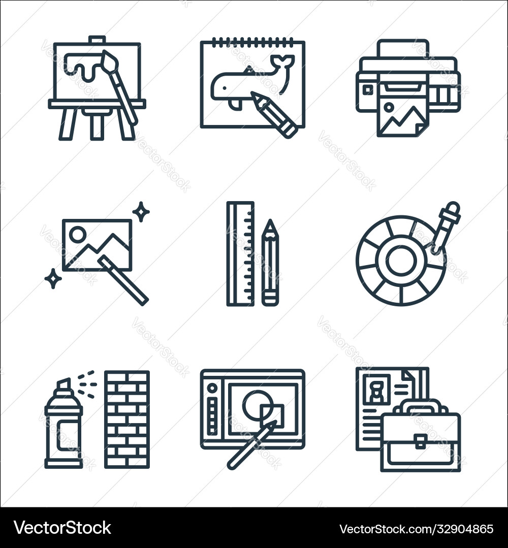 Graphic design line icons linear set quality Graphic design line icons linear set quality vector image