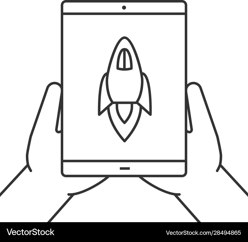 Hands holding tablet computer linear icon Vector Image