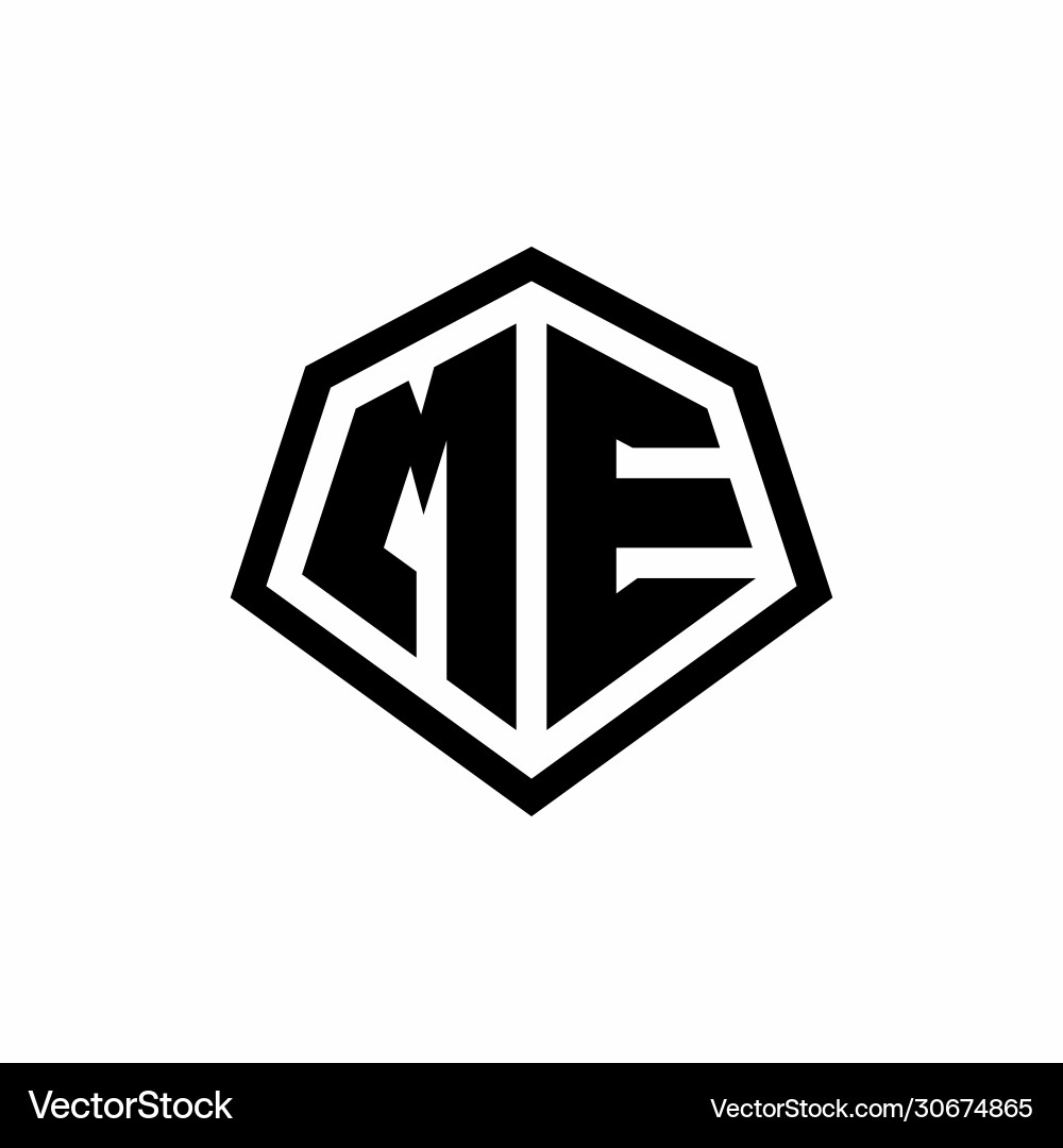 Me monogram logo with hexagon shape and line vector image