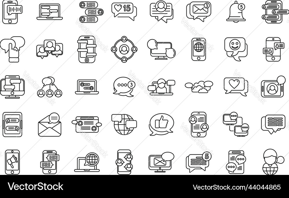 Messaging network icons set outline share star Vector Image