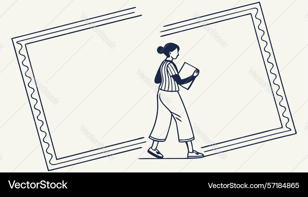 Person contemplating empty picture frame design vector image